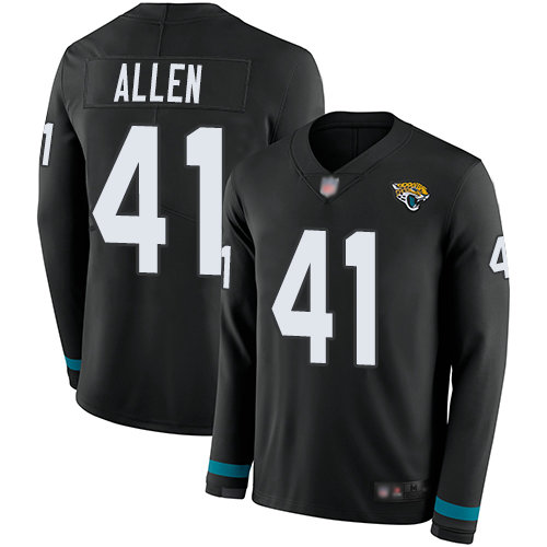 Jaguars #41 Josh Allen Black Team Color Youth Stitched Football Limited Therma Long Sleeve Jersey