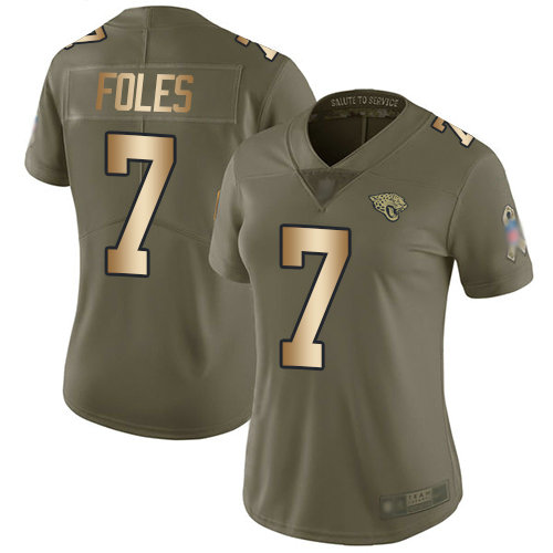 Jaguars #7 Nick Foles Olive Gold Women's Stitched Football Limited 2017 Salute to Service Jersey