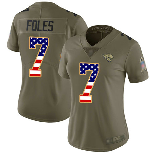 Jaguars #7 Nick Foles Olive USA Flag Women's Stitched Football Limited 2017 Salute to Service Jersey