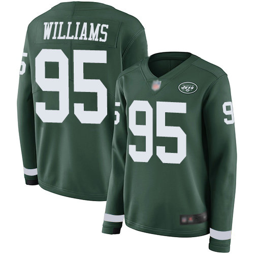 Jets #95 Quinnen Williams Green Team Color Women's Stitched Football Limited Therma Long Sleeve Jersey