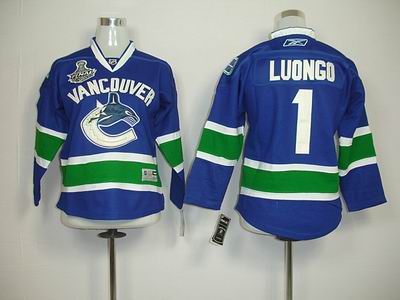 KIDS Vancouver Canucks #1 Roberto Luongo BLUE 2011 tanley Cup JERSEY