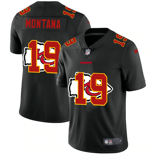 Kansas City Chiefs #19 Joe Montana Men's Nike Team Logo Dual Overlap Limited NFL Jersey Black