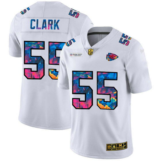 Kansas City Chiefs #55 Frank Clark Men's White Nike Multi-Color 2020 NFL Crucial Catch Limited NFL Jersey