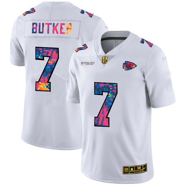 Kansas City Chiefs #7 Harrison Butker Men's White Nike Multi-Color 2020 NFL Crucial Catch Limited NFL Jersey