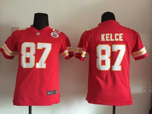 Kansas City Chiefs 87 Travis Kelce Red Team Color Kid Nike NFL Game Jersey