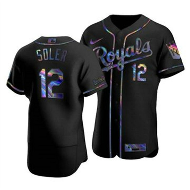 Kansas City Royals #12 Jorge Soler Men's Nike Iridescent Holographic Collection MLB Jersey - Black