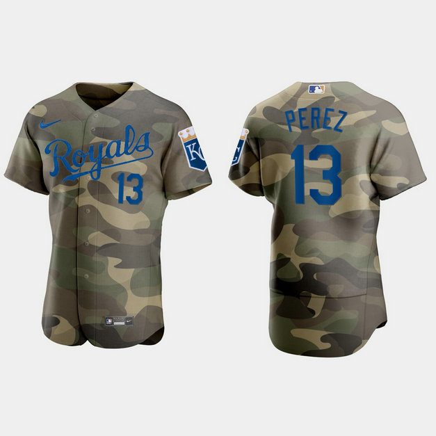 Kansas City Royals #13 Salvador Perez Men's Nike 2021 Armed Forces Day Authentic MLB Jersey -Camo