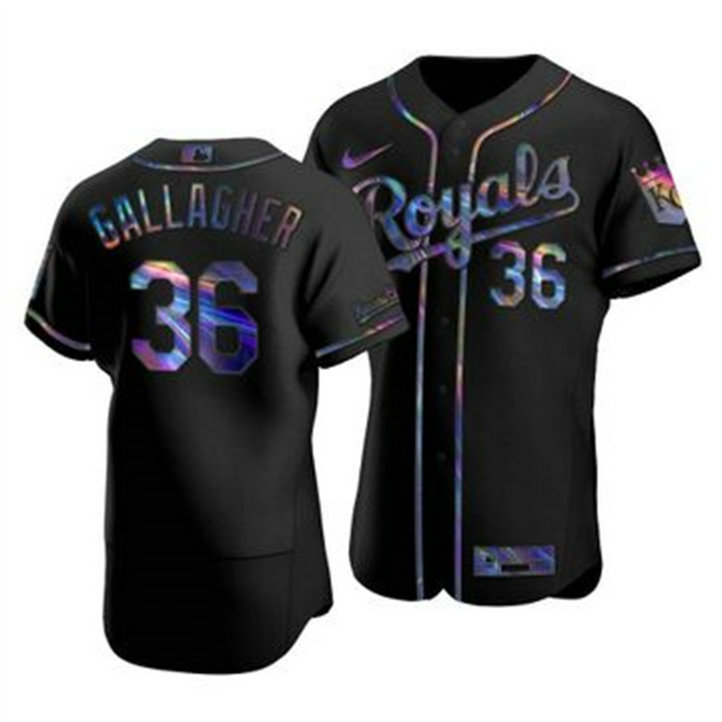 Kansas City Royals #36 Cam Gallagher Men's Nike Iridescent Holographic Collection MLB Jersey - Black