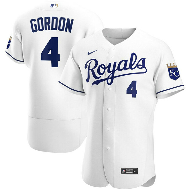 Kansas City Royals #4 Alex Gordon Men's Nike White Home 2020 Authentic Player MLB Jersey
