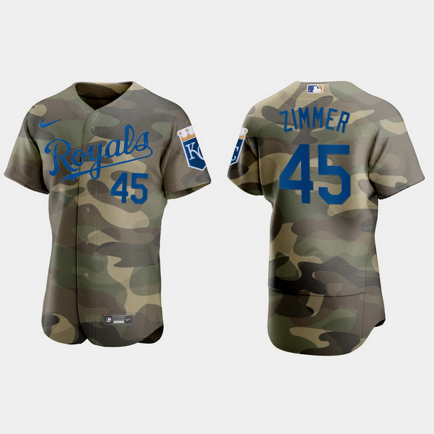 Kansas City Royals #45 Kyle Zimmer Men's Nike 2021 Armed Forces Day Authentic MLB Jersey -Camo
