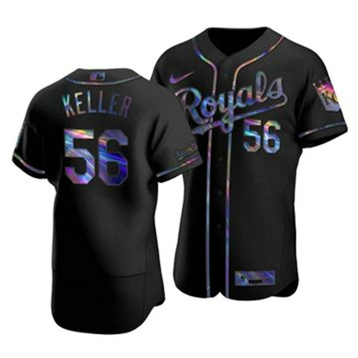 Kansas City Royals #56 Brad Keller Men's Nike Iridescent Holographic Collection MLB Jersey - Black