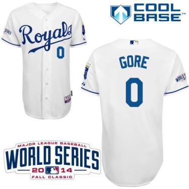 Kansas City Royals 0 Terrance Gore White Cool Base Baseball Jersey 2014 World Series Patch
