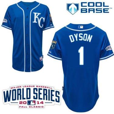 Kansas City Royals 1 Jarrod Dyson Blue Cool Base Baseball Jersey 2014 World Series Patch