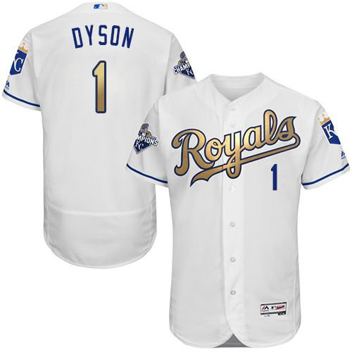 Kansas City Royals 1 Jarrod Dyson White 2015 World Series Champions Gold Program FlexBase Authentic MLB Jersey