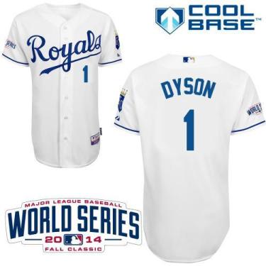 Kansas City Royals 1 Jarrod Dyson White Cool Base Baseball Jersey 2014 World Series Patch