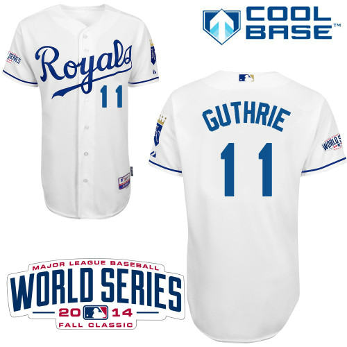 Kansas City Royals 11 GUTHRIE WHITE 2014 World Series Patch Stitched MLB Baseball Jersey