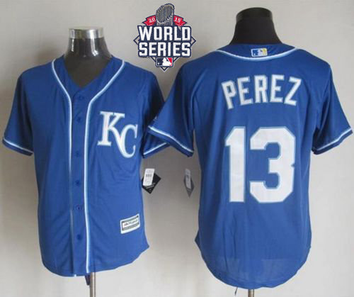 Kansas City Royals 13 Salvador Perez Blue Alternate New Cool Base 2015 World Series Patch MLB Jersey