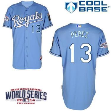 Kansas City Royals 13 Salvador Perez Light Blue 2014 World Series Patch Stitched MLB Baseball Jersey