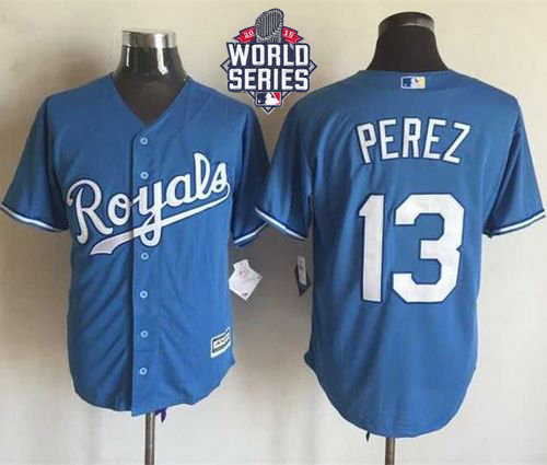 Kansas City Royals 13 Salvador Perez Light Blue Alternate New Cool Base 2015 World Series Patch MLB Jersey