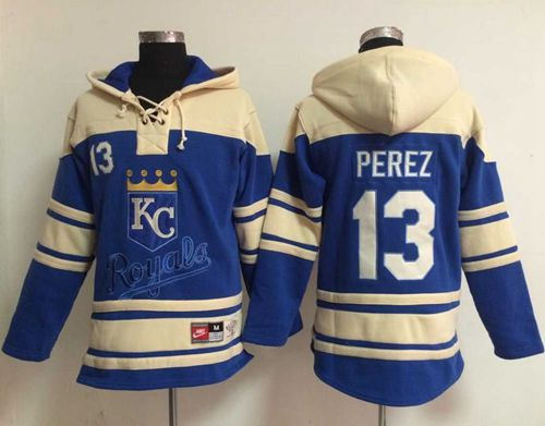 Kansas City Royals 13 Salvador Perez Light Blue Sawyer Hooded Sweatshirt Baseball Hoodie
