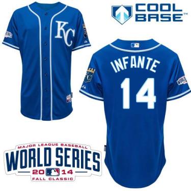 Kansas City Royals 14 Omar Infante Blue Cool Base Stitched Baseball Jersey 2014 World Series Patch