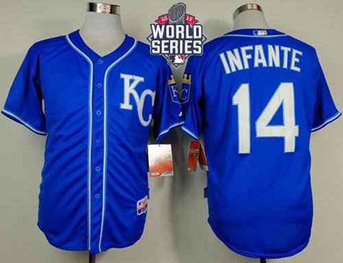 Kansas City Royals 14 Omar Infante Light Blue Alternate Cool Base 2015 World Series Patch MLB Jersey