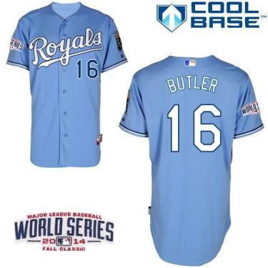 Kansas City Royals 16 Billy Butler Light Blue 2014 World Series Patch Stitched MLB Baseball Jersey