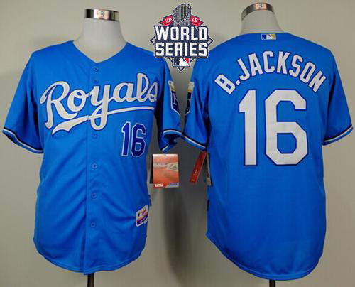 Kansas City Royals 16 Bo Jackson Light Blue Alternate Cool Base 2015 World Series Patch MLB Jersey