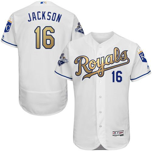 Kansas City Royals 16 Bo Jackson White 2015 World Series Champions Gold Program FlexBase Authentic MLB Jersey