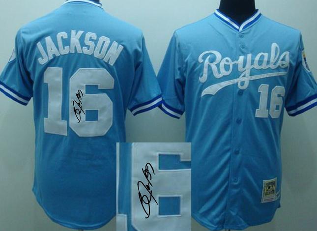 Kansas City Royals 16 Bo jackson Blue signature MLB Baseball Jersey
