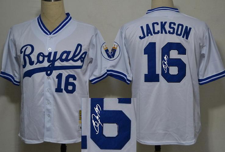 Kansas City Royals 16 Bo jackson White signature MLB Baseball Jersey