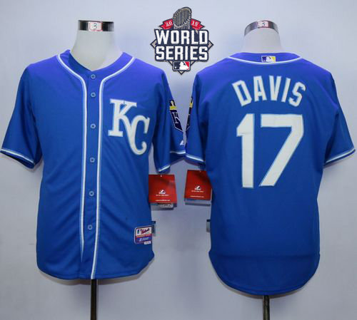 Kansas City Royals 17 Wade Davis Blue Alternate Cool Base 2015 World Series Patch MLB Jersey