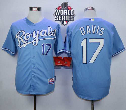 Kansas City Royals 17 Wade Davis Light Blue Alternate Cool Base 2015 World Series Patch MLB Jersey