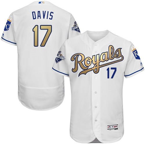 Kansas City Royals 17 Wade Davis White 2015 World Series Champions Gold Program FlexBase Authentic MLB Jersey