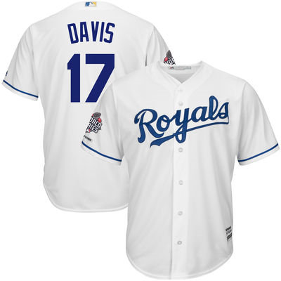 Kansas City Royals 17 Wade Davis White Cool Base 2015 World Series Champions Patch MLB Jersey