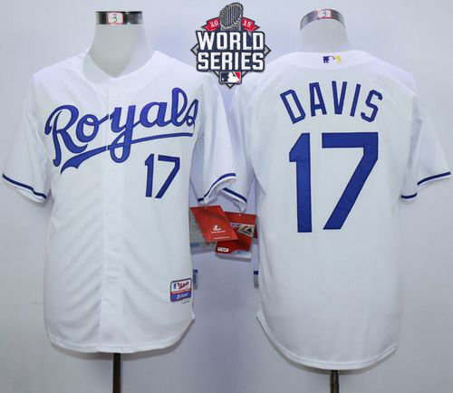 Kansas City Royals 17 Wade Davis White Cool Base 2015 World Series Patch MLB Jersey