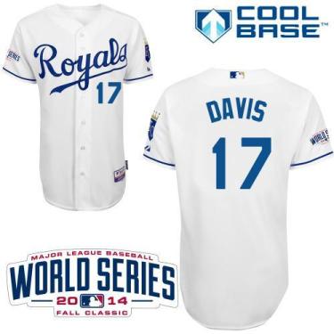 Kansas City Royals 17 Wade Davis White Cool Base Stitched Baseball Jersey 2014 World Series Patch