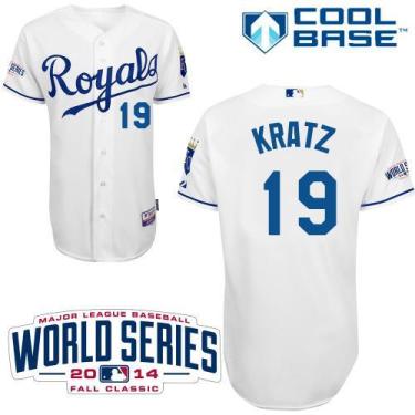 Kansas City Royals 19 Erik Kratz White Cool Base Stitched Baseball Jersey 2014 World Series Patch