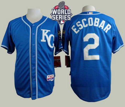 Kansas City Royals 2 Alcides Escobar Blue Alternate Cool Base 2015 World Series Patch MLB Jersey