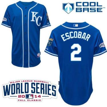 Kansas City Royals 2 Alcides Escobar Blue Cool Base Baseball Jersey 2014 World Series Patch