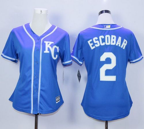 Kansas City Royals 2 Alcides Escobar Blue Women MLB Jersey