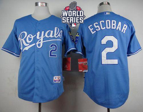 Kansas City Royals 2 Alcides Escobar Light Blue Alternate Cool Base 2015 World Series Patch MLB Jersey
