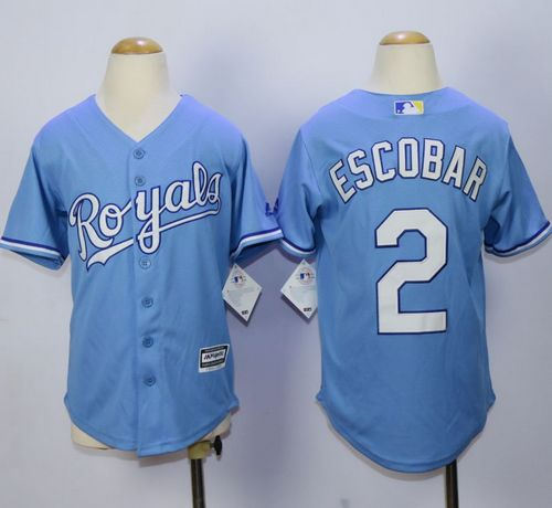 Kansas City Royals 2 Alcides Escobar Light Blue Alternate Cool Base Kid MLB Jersey