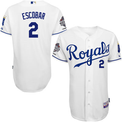 Kansas City Royals 2 Alcides Escobar White Cool Base 2015 World Series Champions Patch MLB Jersey