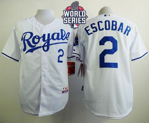 Kansas City Royals 2 Alcides Escobar White Cool Base 2015 World Series Patch MLB Jersey
