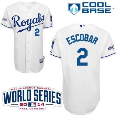 Kansas City Royals 2 Alcides Escobar White Cool Base Baseball Jersey 2014 World Series Patch