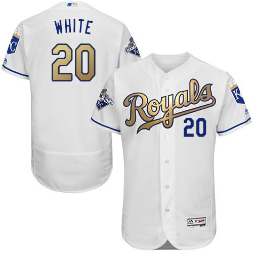 Kansas City Royals 20 Frank White White 2015 World Series Champions Gold Program FlexBase Authentic MLB Jersey