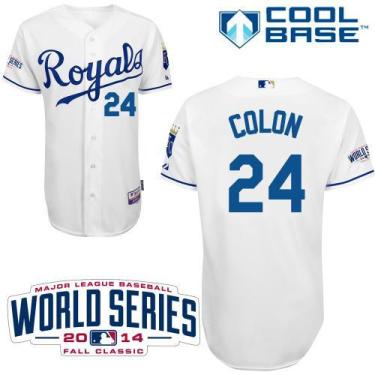 Kansas City Royals 24 Christian Colon White Cool Base Stitched Baseball Jersey 2014 World Series Patch