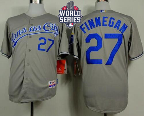 Kansas City Royals 27 Brandon Finnegan Grey Cool Base 2015 World Series Patch MLB Jersey