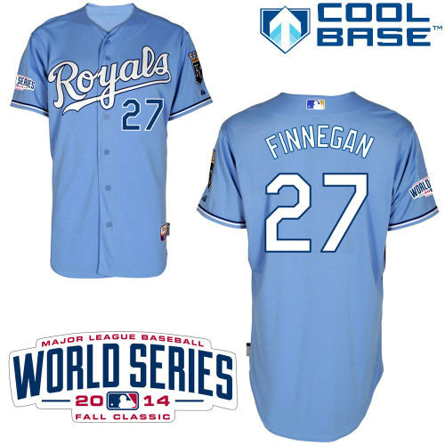 Kansas City Royals 27 Finnegam light Blue 2014 World Series Patch Stitched MLB Baseball Jersey